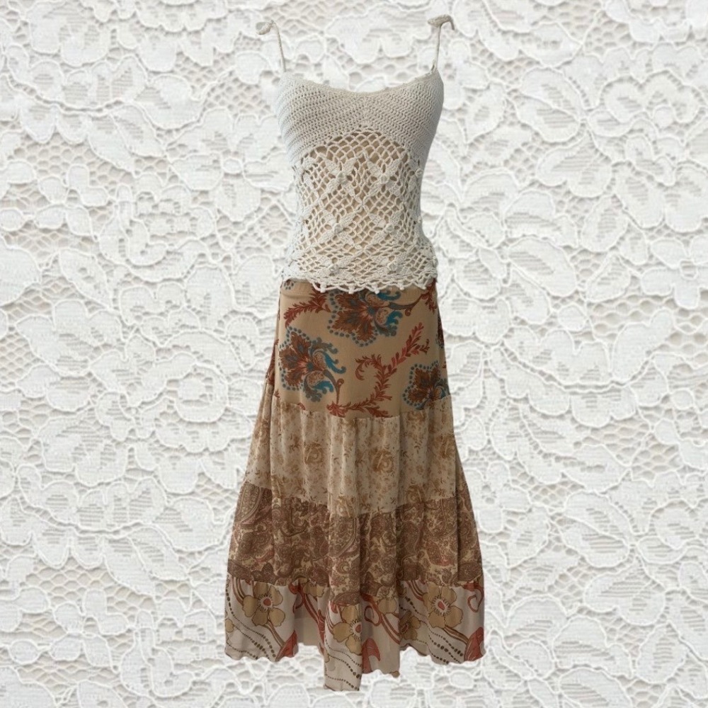 vintage y2k express tiered floral & paisley patterned maxi skirt
